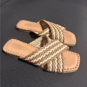 Marc Fisher Braided Tan and Cream Slide Sandals